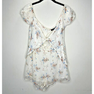 NWT OHS Ivory With Pink & blue Floral Off Shoulder Front Tie Keyhole Romper M